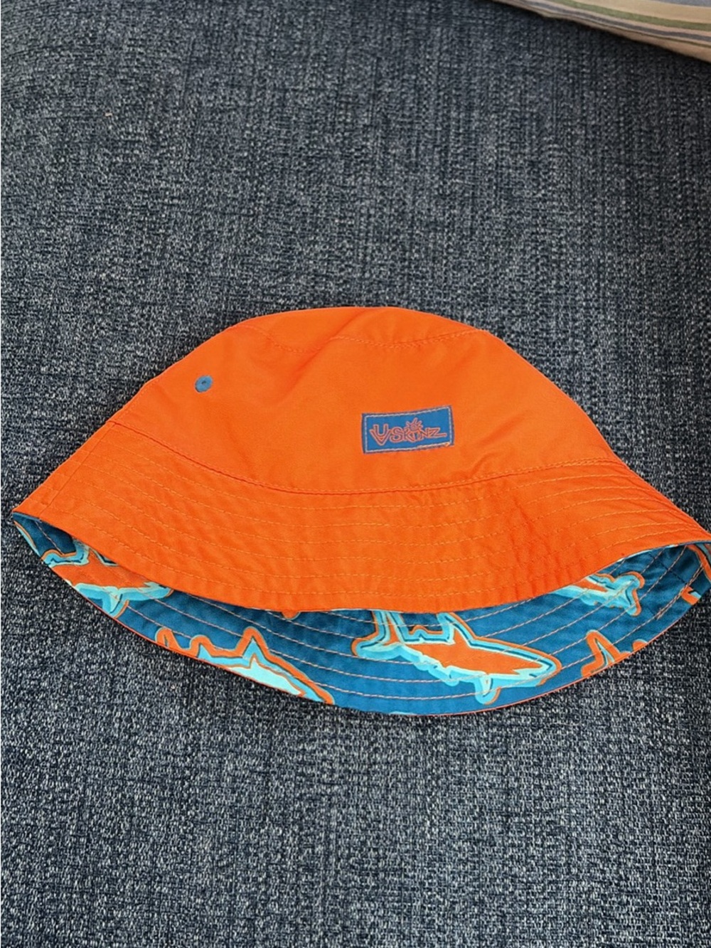 UV Skins Reversible Orange Bucket Hat with Shark Print
